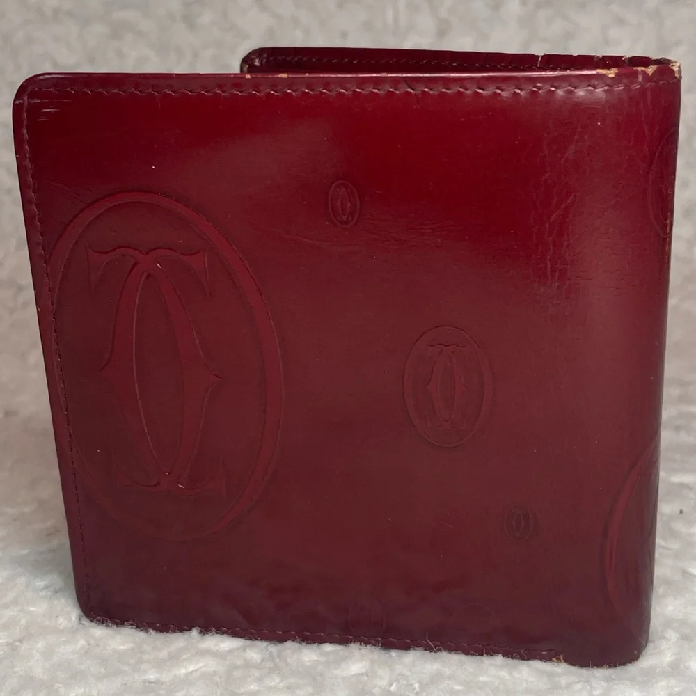 Cartier Vintage Limited Edition Happy Birthday Monogram Bordeaux Bi-fold Wallet
